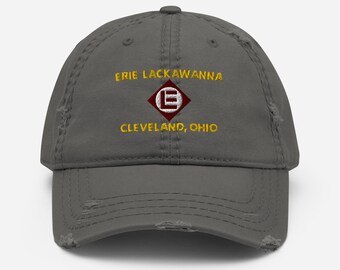 Erie Lackawanna Railway hat | embroidered EL vintage railroad hat, retro logo railway memorabilia, distressed dad cap | Gray | OSFM