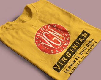 Virginian Railway T-Shirt | VGN Train Shirt & Gift for Railroad Enthusiasts | Vintage Railroader Memorabilia | Gold | Standard Fit