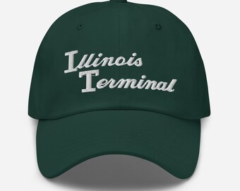 Illinois Terminal Railroad hat | embroidered script ITC vintage railroad hat, retro railway memorabilia for train lovers | Green | OSFM