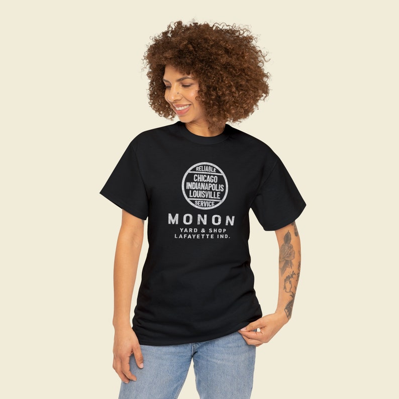 Young woman happy in Black Monon Railroad t-shirt