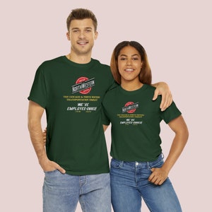 Happy couple wearing matching CNW train shirts, a perfect train collector gift for any railfan