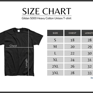 Sizing chart for black/red 'P' Penn Central Railroad t-shirt