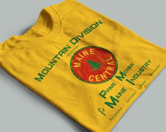 Maine Central Railroad T-Shirt | MEC Boxcar Stencil Railway T Shirt & Railfan Gift | Retro Logo Railroad Shirt | Yellow | Standard fit