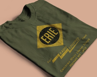 Erie Railroad train tee shirt, train gifts, train shirt, train gifts for men, train lovers, train enthusiast - ERIE - Military Green