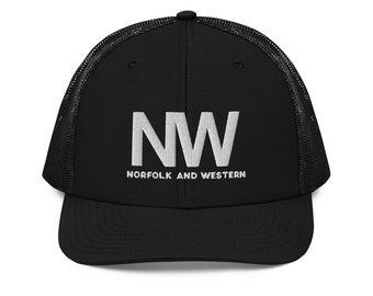 Norfolk & Western Railway hat | embroidered NW vintage railroad hat, retro logo railway memorabilia, trucker cap | Black | OSFM