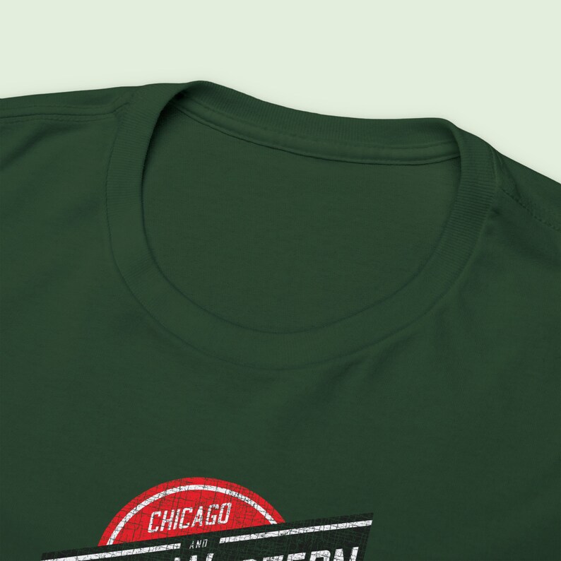 Closeup of the front collar of the CNW t-shirt - a detailed image for train shirt information
