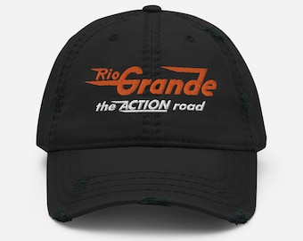 Denver & Rio Grande Western railroad hat | embroidered DRGW orange vintage retro logo train lover gift, distressed dad cap | Black | OSFM