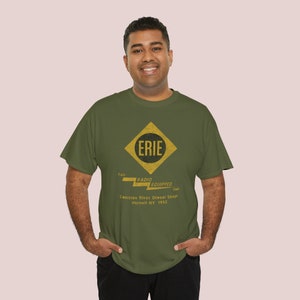 Erie Railroad train tee shirt, train gifts, train shirt, train gifts for men, train lovers, train enthusiast ERIE Military Green image 7