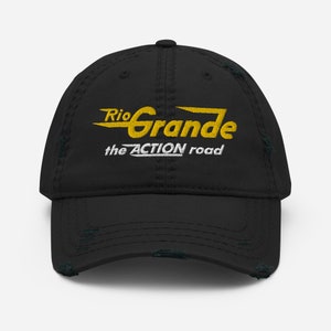 Denver & Rio Grande Western railroad hat | embroidered DRGW yellow vintage retro logo train lover gift, distressed dad cap | Black | OSFM