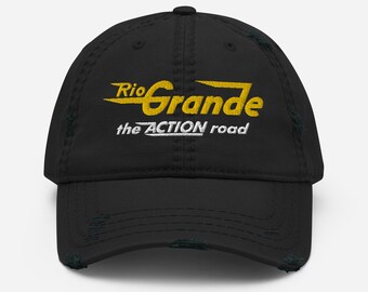 Denver & Rio Grande Western railroad hat | embroidered DRGW yellow vintage retro logo train lover gift, distressed dad cap | Black | OSFM