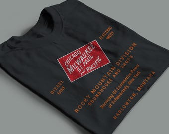 Milwaukee Road T-Shirt | MILW Railway t shirt for Railfans | Vintage Railroad Retro Logo Railroad Memorabilia  | Black | Standard fit