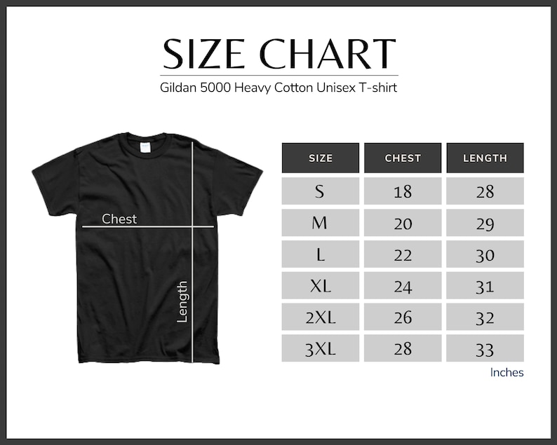 Black Monon Railroad t-shirt sizing chart