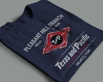 Texas and Pacific Railway T-Shirt | TP Train Shirt, Vintage Railroad Apparel & Gift for Train Lovers and Railfans | Blue | Standard Fit