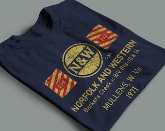 Norfolk & Western Railway T-Shirt | Vintage NW Caboose Logo Train Shirt, Railroad Memorabilia and Railfan Gift | Navy | Standard Fit