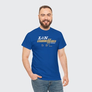 Stylish man in his 20's wearing Royal Blue Louisville and Nashville Railroad T-Shirt