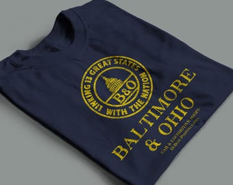 Baltimore and Ohio Railroad T Shirt | Linking 13 Great States With The Nation | BO | Navy Blue for Train Lovers and Train Enthusiast