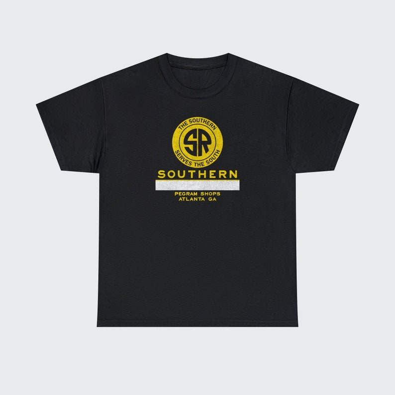 Black Southern Railway Pegram Shops t-shirt straight-on view, perfect train lover gift
