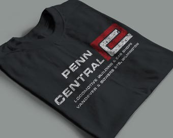Penn Central Railroad T-Shirt | PC "Red P" Train Shirt, Vintage Railroad Logo Apparel & Train Lover Gift | Black/Green | Standard Fit