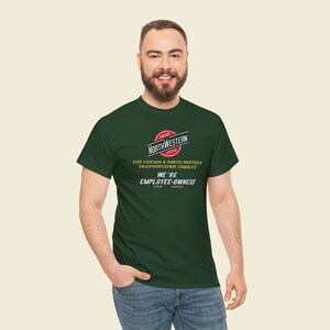 Man in his 20s proudly wears the CNW railroad shirt, a unique train gift for men