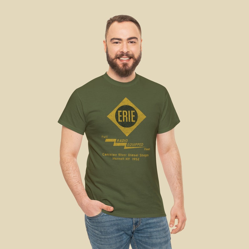 Erie Railroad train tee shirt, train gifts, train shirt, train gifts for men, train lovers, train enthusiast ERIE Military Green image 4