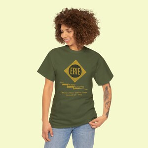 Erie Railroad train tee shirt, train gifts, train shirt, train gifts for men, train lovers, train enthusiast ERIE Military Green image 2