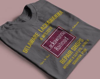 Delaware Lackawanna & Western Railroad T-Shirt | DLW Train Shirt for Railfans with Vintage Logo and Retro Style | Charcoal | Standard fit