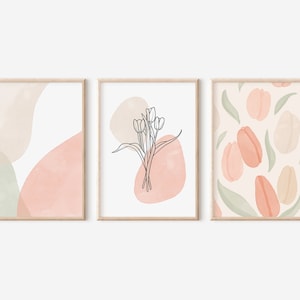 Printable Wall Art Set of 3, Botanical Art Wall Art, Modern Wall Art, Floral Print, Tulip Poster, Digital Print, Wall Decor, Tulip Wall Art