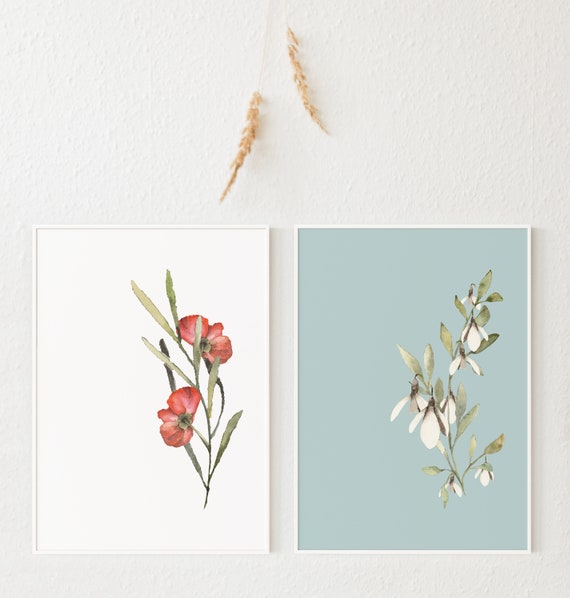 Floral Printable Wall Art Set of 2 Floral Wall Art Flower | Etsy