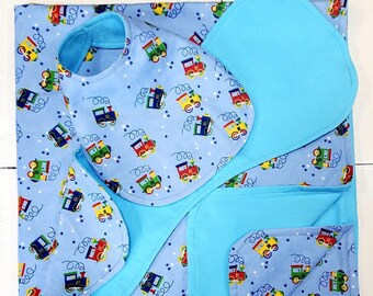 Baby Gift 100% Cotton 3 piece Made is USA Receiving Blanket Baby Welcome Gift Baby Gift Bib and Burp Cloth