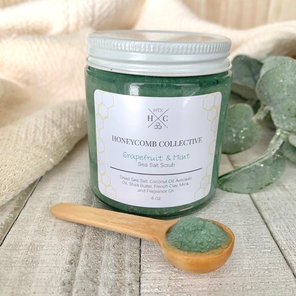 Grapefruit & Mint Sea Salt Body Scrub | All Natural | Exfoliating Dead Sea Salts | French Clay | Rich Nutrients Detox and Moisturize |