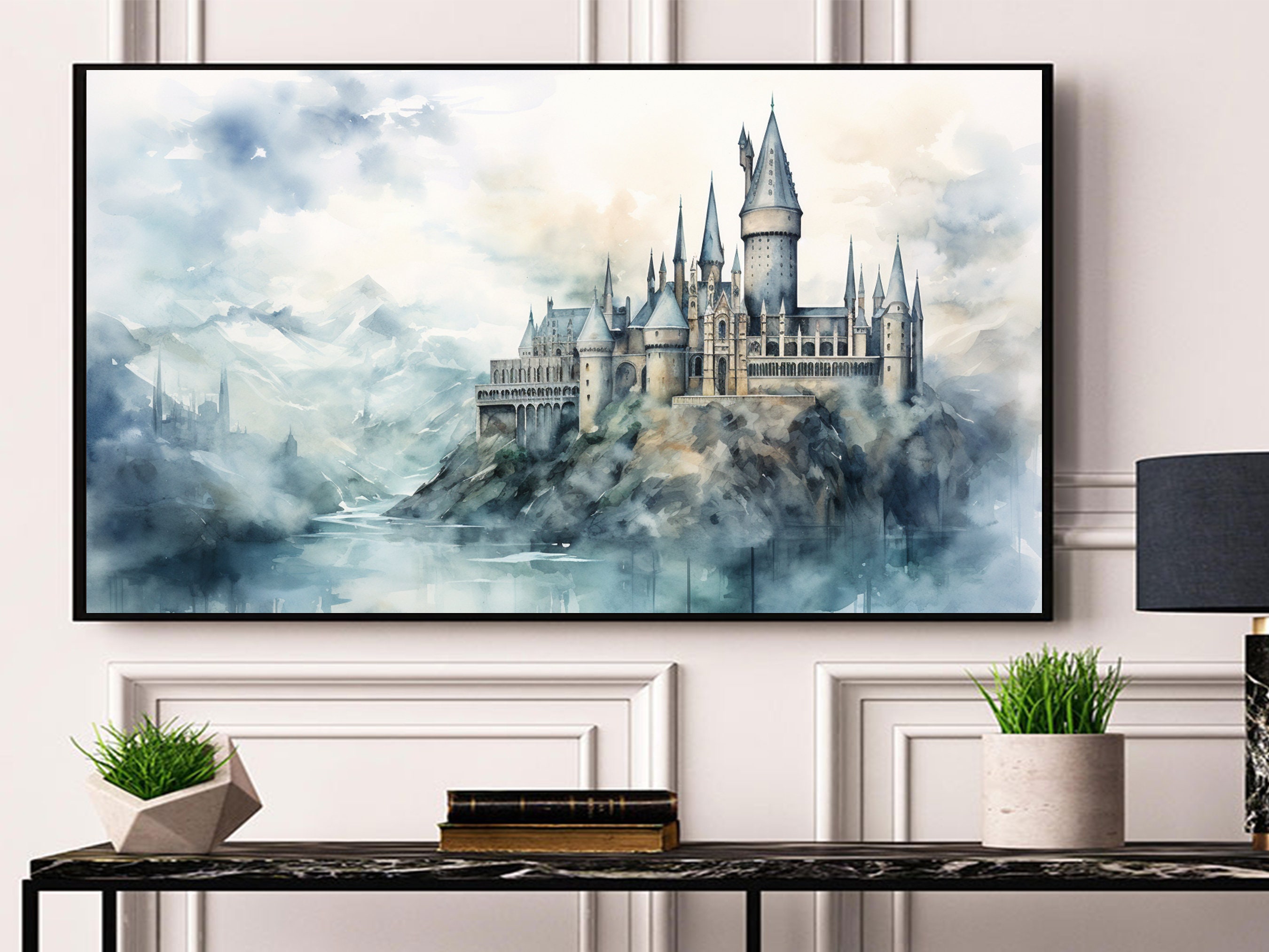 Harry Pottery Hogwarts Castle Wall Art Watercolor Painting Etsy