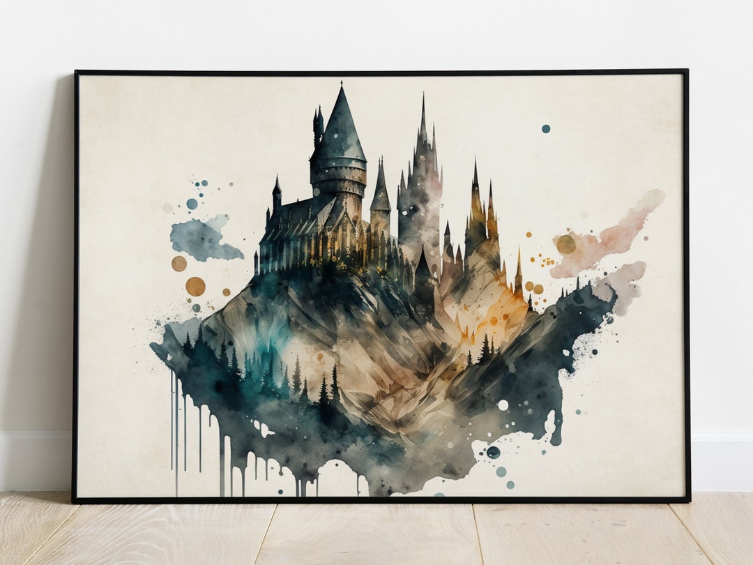 Hogwarts Castle Wall Art Watercolor Painting Digital Download Etsy