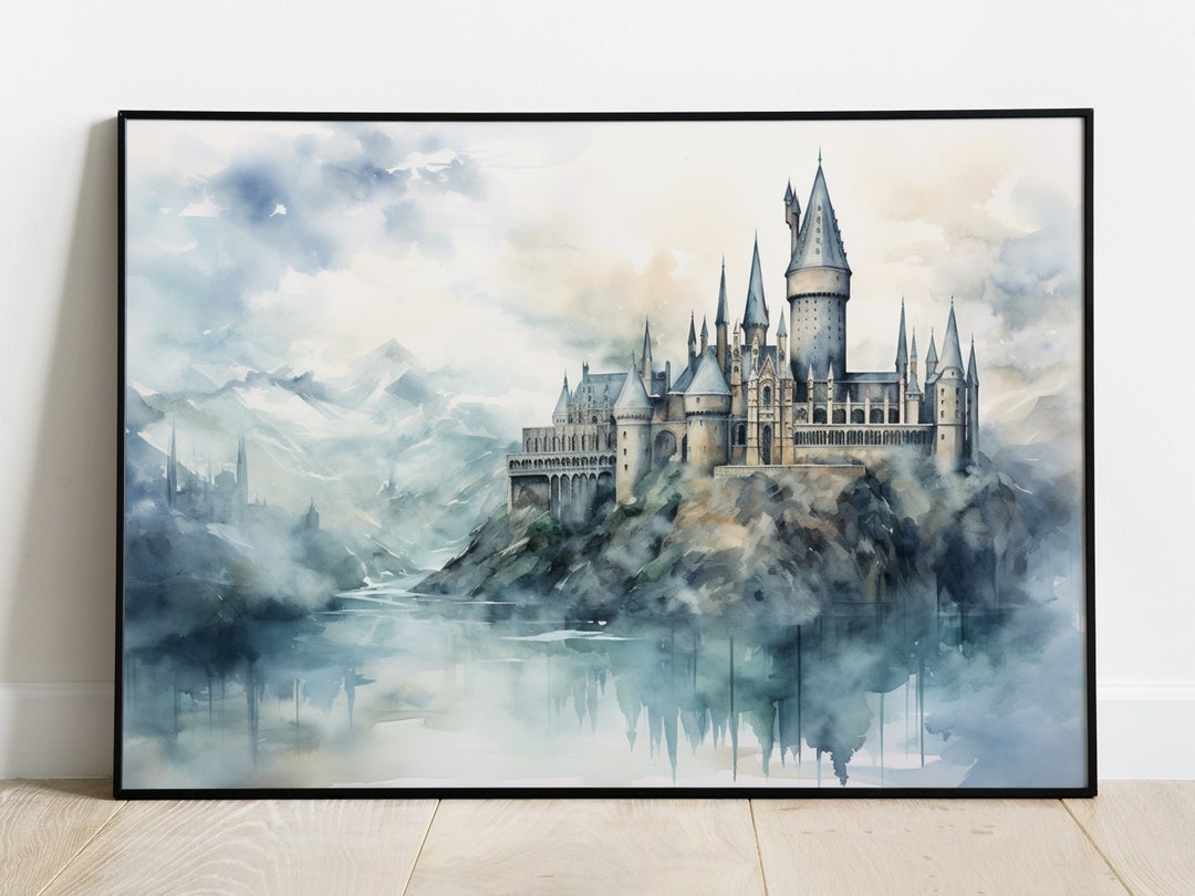 Harry Pottery Hogwarts Castle Wall Art Watercolor Painting Etsy