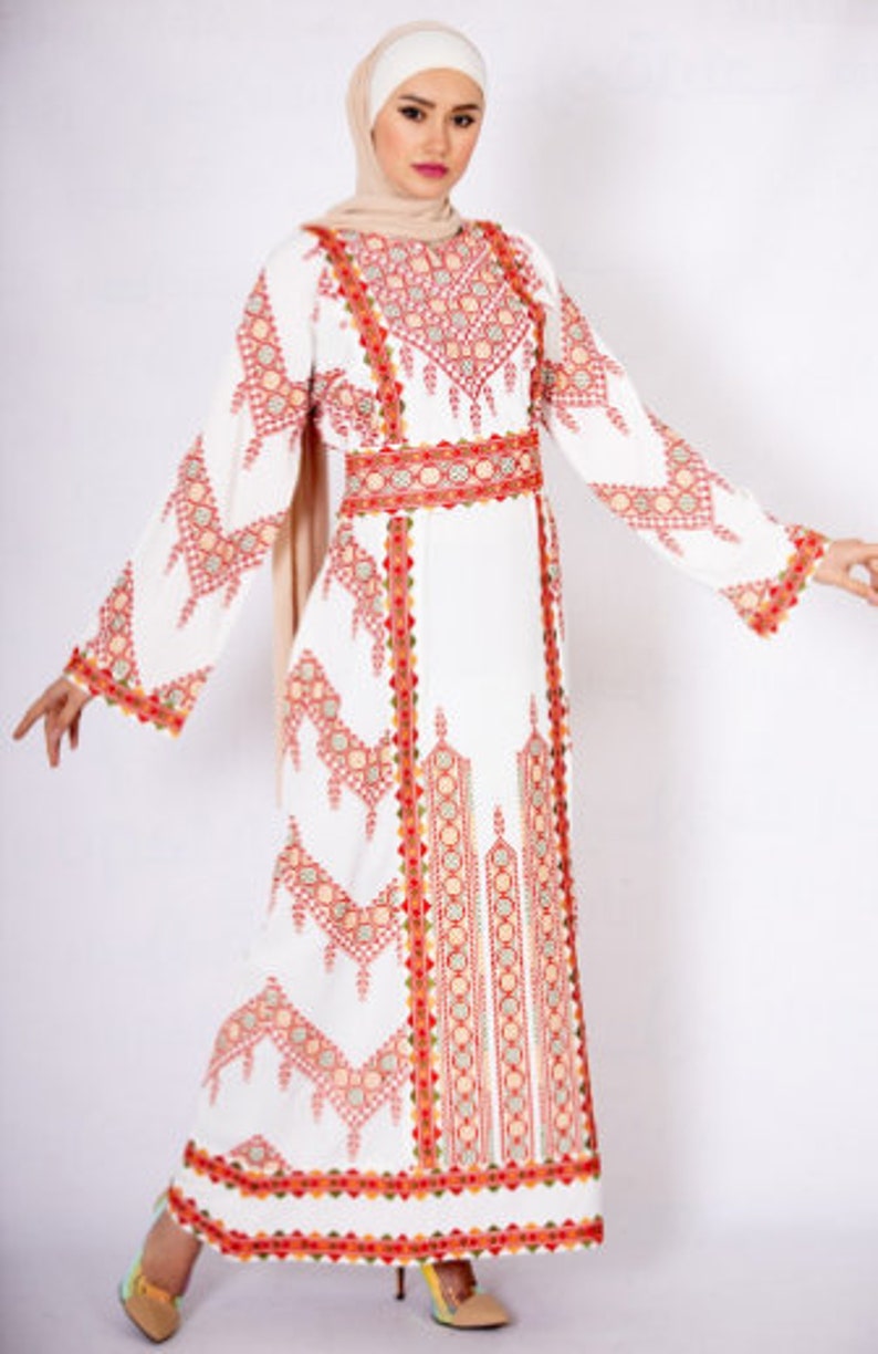 Princess Thobe Embroidered Palestinian Maxi Dress Long Sleeves Kaftan Palestinian Design And Embroidery