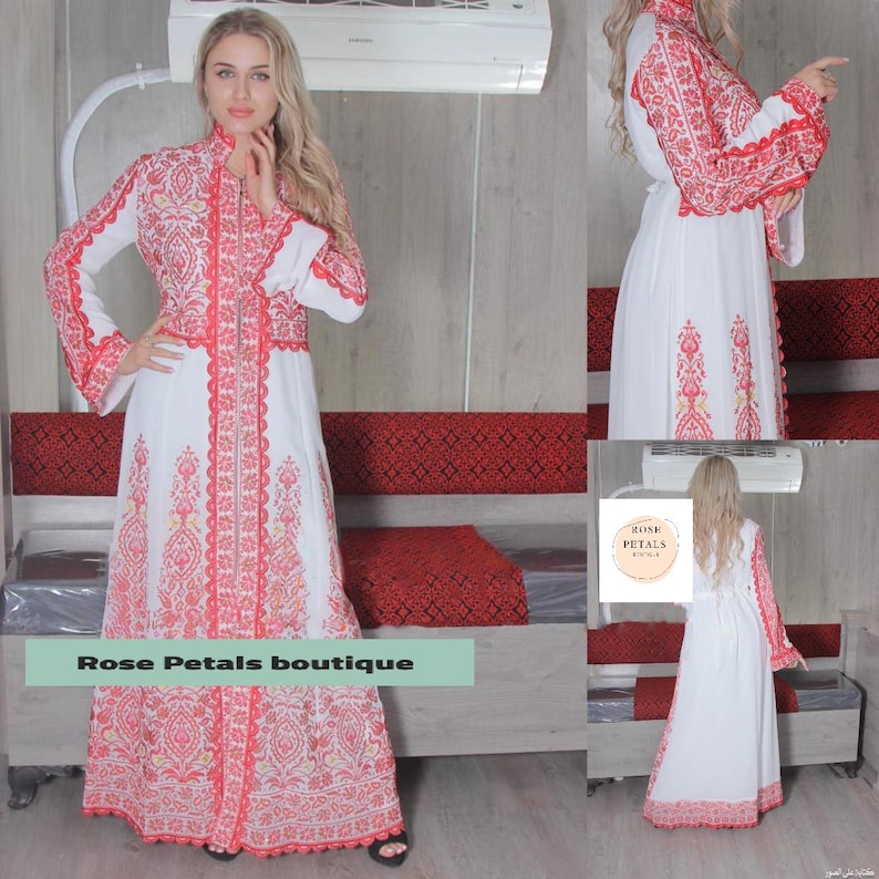 Princess Thobe Embroidered Palestinian Maxi Dress Long Sleeves Kaftan Palestinian Design And Embroidery
