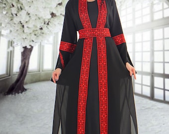 Abaya Thobe Thob - Cardigan brodé pour robe arabe traditionnelle palestinienne