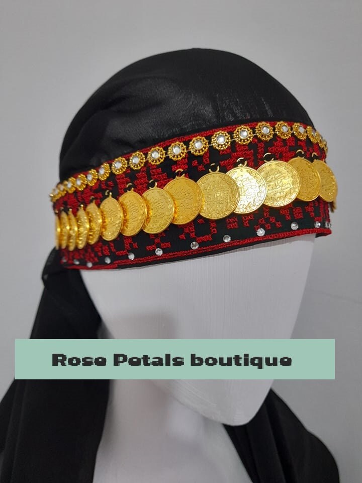 Embroidered head band with coins palestine jordan Traditional Embroidered Hat/Wkkah
