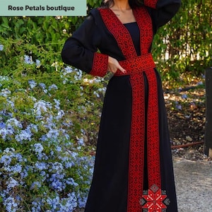 Abaya Thobe Thob Embroidered Palestinian Traditional Arabic Dress cardigan