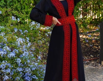 Abaya Thobe Thob - Cardigan brodé pour robe arabe traditionnelle palestinienne