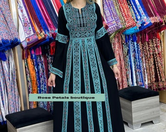 Thobe Embroidered Palestinian Maxi Dress Long Sleeves Kaftan Palestinian Design And Embroidery