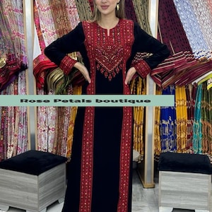 Thobe Embroidered Palestinian/Jordanian Maxi Dress Long Sleeves Kaftan Palestinian Design And Embroidery