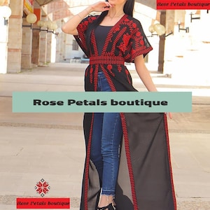 one size Abaya thobe Embroidered Palestinian Jordanian Traditional Arabic Dress Cape bisht with internal Dress