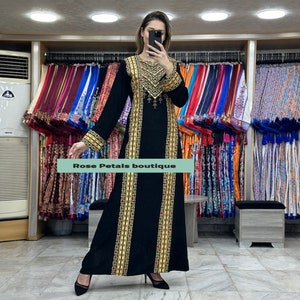 Thobe Embroidered Palestinian Maxi Dress Long Sleeves Kaftan Palestinian Design And Embroidery