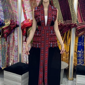 Amazing All Long Embroidery Palestinian Open Sleeveless Abaya Vest