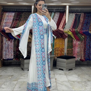Abaya Thobe Thob Embroidered Palestinian Traditional Arabic Dress cardigan