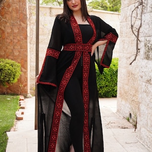 Abaya thobe Embroidered Palestinian Jordanian Traditional Arabic Dress Cape bisht with internal Dress