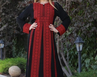Thobe Embroidered Palestinian Maxi Dress Long Sleeves Kaftan Palestinian Design And Embroidery