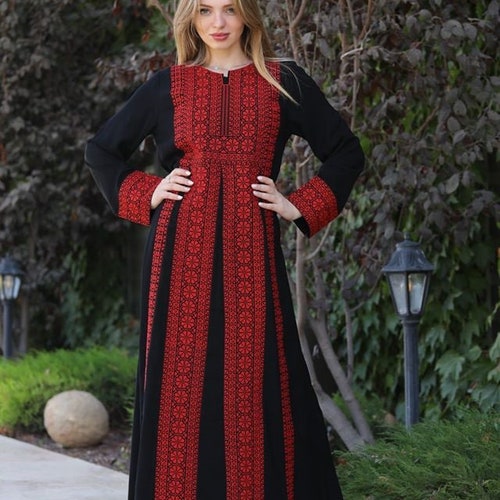 Palestinian Embroidered Maxi Ruffle Dress Thobe Thob Kaftan | Etsy