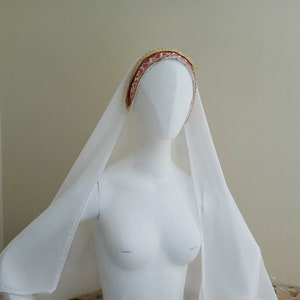 Bridal  Embroidered head band with coins Veil