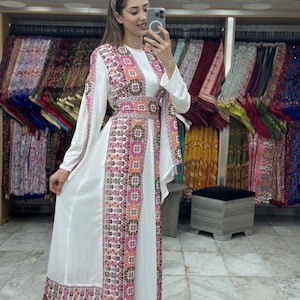 Abaya Thobe Thob Embroidered Palestinian Traditional Arabic Dress cardigan